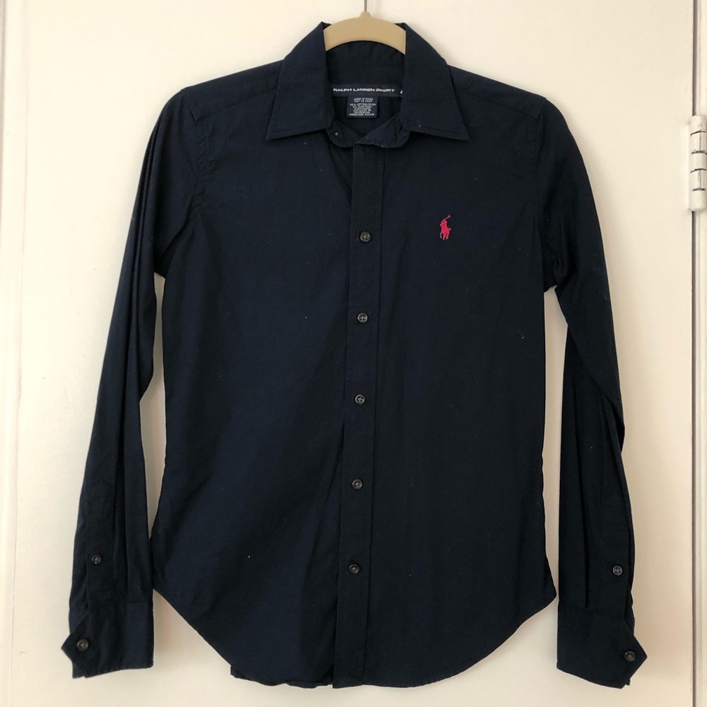 Ralph Lauren Sport Navy Blue Button-up Blouse